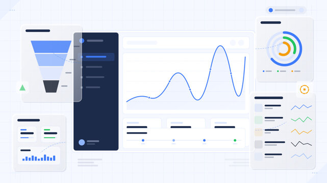 Data analytics dashboard showing graphs, charts, and metrics with a focus on user engagement in digital platforms