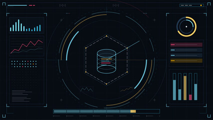 Fototapeta premium Data visualization showing graphs and charts on a digital interface in a dark theme with colorful elements
