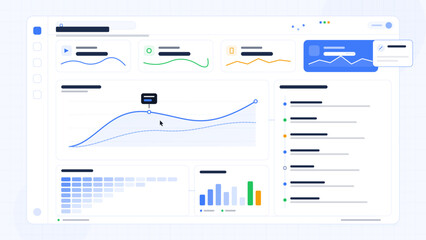 Visual representation of data analytics dashboard with charts and graphs on a computer screen