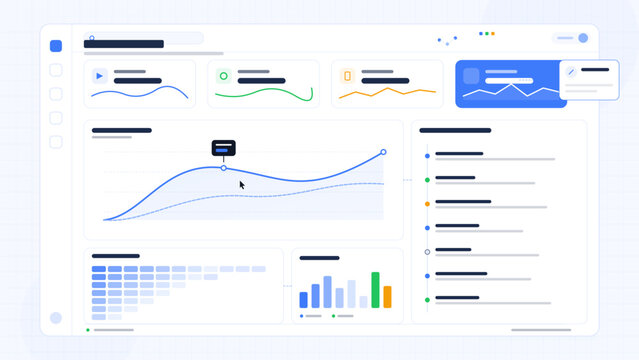 Visual representation of data analytics dashboard with charts and graphs on a computer screen