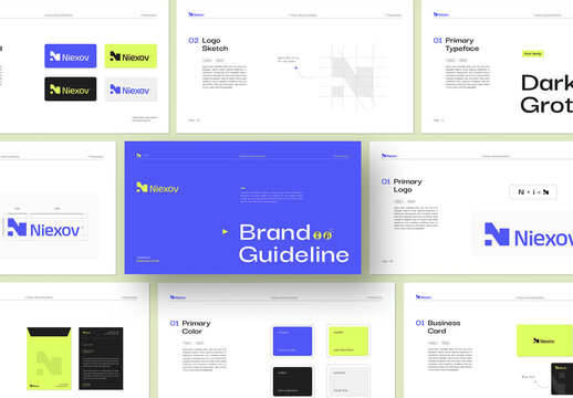 Modern Brand Guidelines Presentation Template with Blue and Neon Green Accents