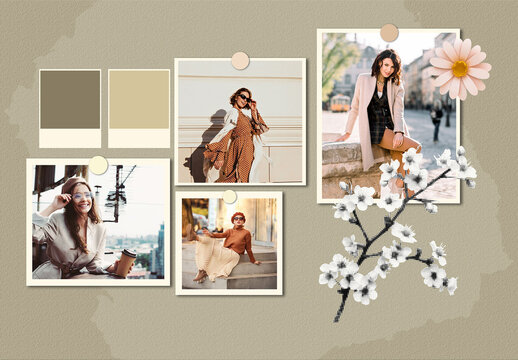 Modern Fashion Mood Board Collage Mockup Template with Aesthetic Lifestyle Photos