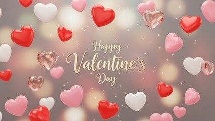 Valentine's day celebration with colorful floating hearts and romantic message whit background