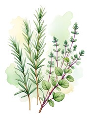 Fresh herbs with green leaves and purple stems