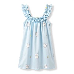 Obraz premium Adorable Blue Sleeveless Dress with Rabbit Print for Girls.