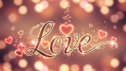 Romantic love heart celebration with sparkling bokeh lights and elegant script whit background