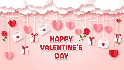 Colorful valentine's day greeting card with hearts roses and gift boxes whit background