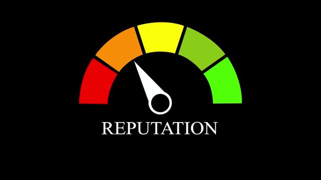 Good reputation meter level dial scale motion graphics 2d animation white background.