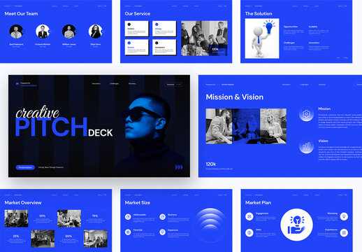 Modern Corporate Pitch Deck Presentation Design with Blue Creative Slides