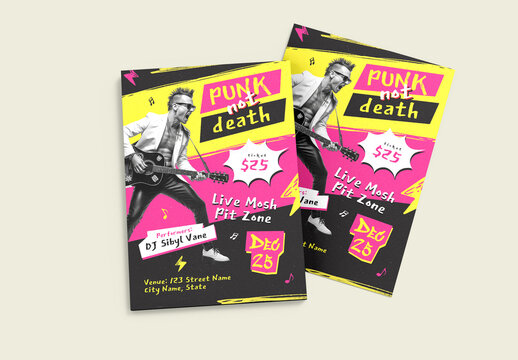 Bold Punk Rock Party Flyer Template for Nightclub and Music Festival