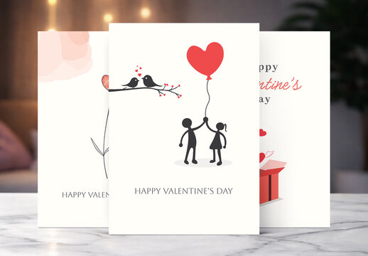 Cute Valentine&rsquo;s Day Card Collection with Love Couple Illustration