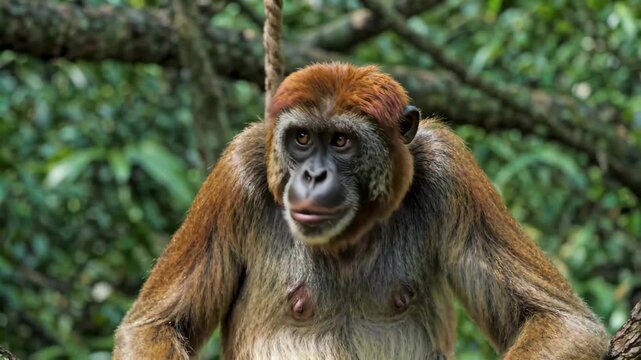 Close-up of a monkey in the forest Close-up of a red-haired howler monkey