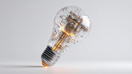 abstract innovation light bulb made from digital elements isolated on white background