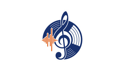 Dynamic Music Audio Logo featuring a Treble Clef with a Blended Vinyl Record and Vibrating Sound Wave for Creative Productions