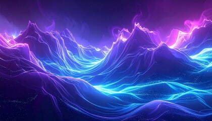 Abstract blue space background with glowing waves stars and fractal light patterns