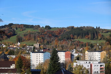 City with a lot of buildings and trees in the background