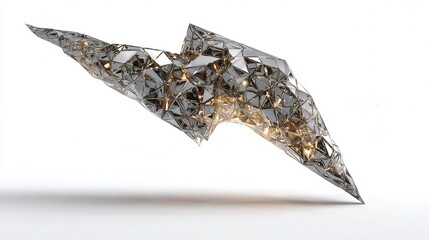 abstract lightning bolt made of glass isolated on white background