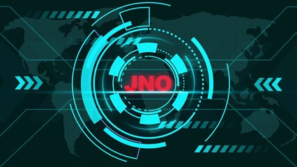 Dark Futuristic HUD with JNO Logo in Red and Global Network Visuals interface technology