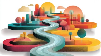 abstract long term planning concept using roadmap shapes isolated on white background