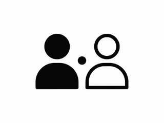 Two people communication icon with central point, social interaction and connection symbol isolated on white