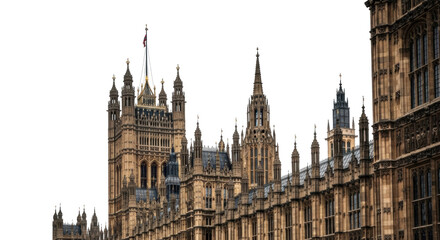 Fototapeta premium Gothic architecture of the Palace of Westminster with intricate details and spires building