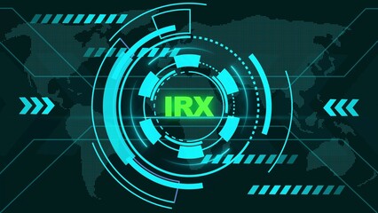 Digital HUD with IRX Text and Global Network Overlay in Cyan and Green interface futuristic