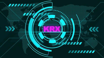 Glowing Blue HUD with Pink KRX Text and Digital World Map interface futuristic