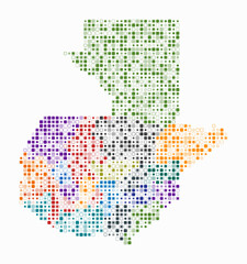 Guatemala, shape of the country build of colored cells. Digital style map of the Guatemala on white background. Small size rounded square blocks. Awesome vector illustration.