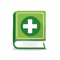 Obraz premium Green Medical Guidebook with White Cross Healthcare Reference Publication