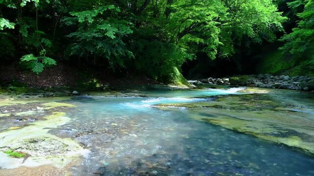 栃木県那須塩原市　塩原温泉に流れる鹿股川