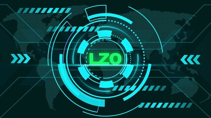 Neon Green LZO Text Centered in a Futuristic HUD with Global Map and Tech Graphics interface digital