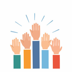 Obraz premium Hands Raised Together Illustration - Unity, Participation, Agreement, Voting, Volunteering, Community, Support, Achievement