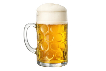 Beer mug showcasing fresh lager with golden liquid and white foam, offering refreshment for celebration, isolated on transparent background