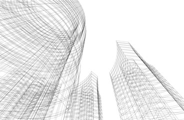 Fototapeta premium Abstract modern city buildings. Architectural concept sketch