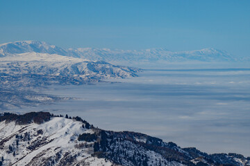 snow covered mountains in winter