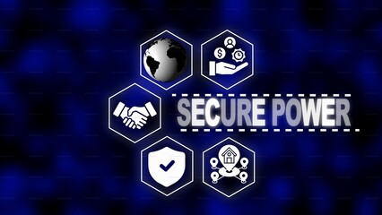 Secure Power Concept with Global Icons and Hexagonal Network on Blue Background image photo