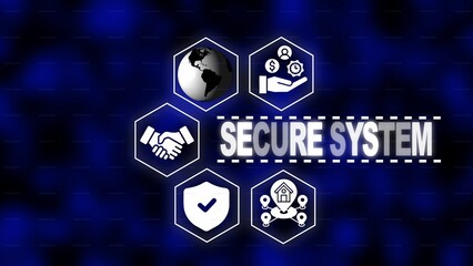 Secure System Concept with Global Icons and Network Connections on Blue Background security protection