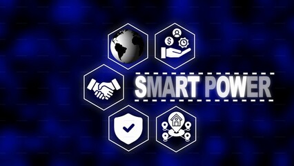 Smart Power Concept with Global Icons and Hexagonal Network on Blue Background image photo