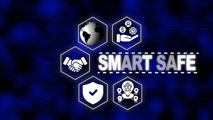 Smart Safe Concept with Global Network and Financial Icons security