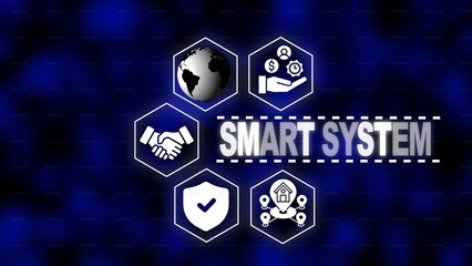 Smart System Concept with Global Icons and Text on Blue Background technology connection