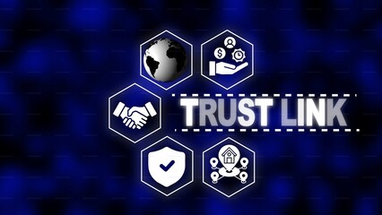 Trust Link Concept with Global Icons and Text on Blue Background connection partnership