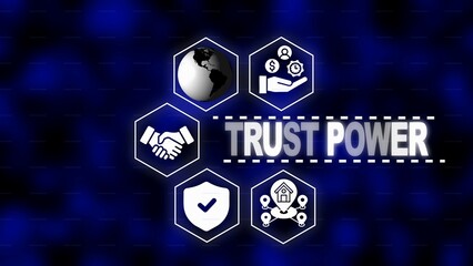 Trust Power Concept with Global Icons and Business Symbols on a Dark Blue Background network connection