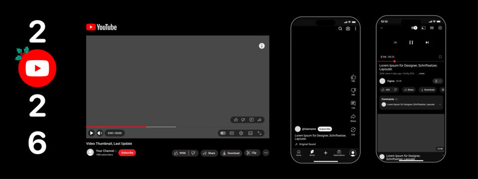 Youtube mockup social media template. Youtube video template. Youtube shorts mockup phone ui screen display. Youtube video frame in smartphone screen template vector. Youtube in smartphone frame.