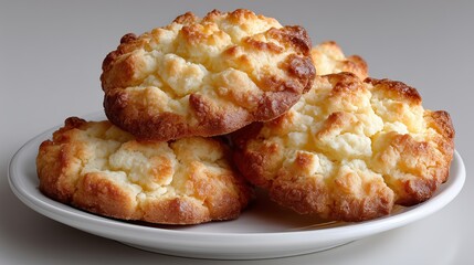 stacked oatmeal cookies on white plate, golden brown edges with visible oats, crunchy exterior