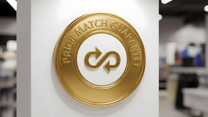 Price Match Guarantee: A close-up shot of a price match guarantee emblem. Captures the essence of financial assurance and customer satisfaction, symbolizing trust and reliability.