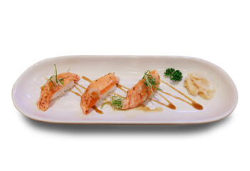 sushi salmon set on a plate