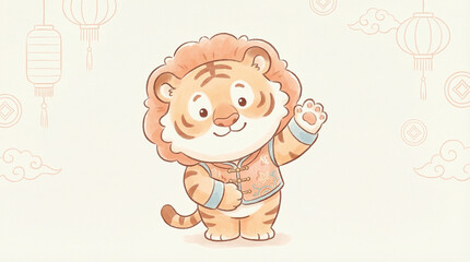 Cute cartoon lion cub with a friendly adult lion in a fun and playful illustration