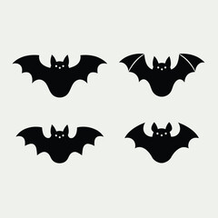 Four black bats in flight isolated on white background, Vector, illustration
