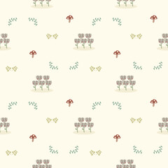 Flower gray cartoon so cute. On leaf mushroom background. Pattern seamless vector illustration. 
