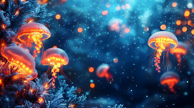 Glowing jellyfish and ocean background - Powered by Adobe